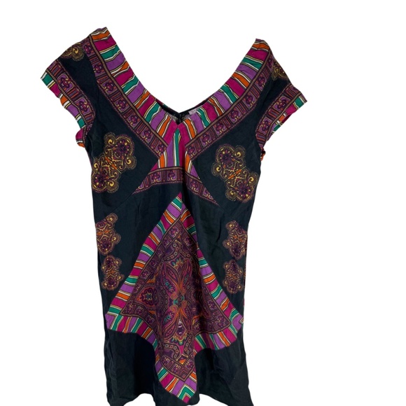 Calypso St. Barth Black Paisley V Neck Linen Mini Dress Sz M - Picture 2 of 6